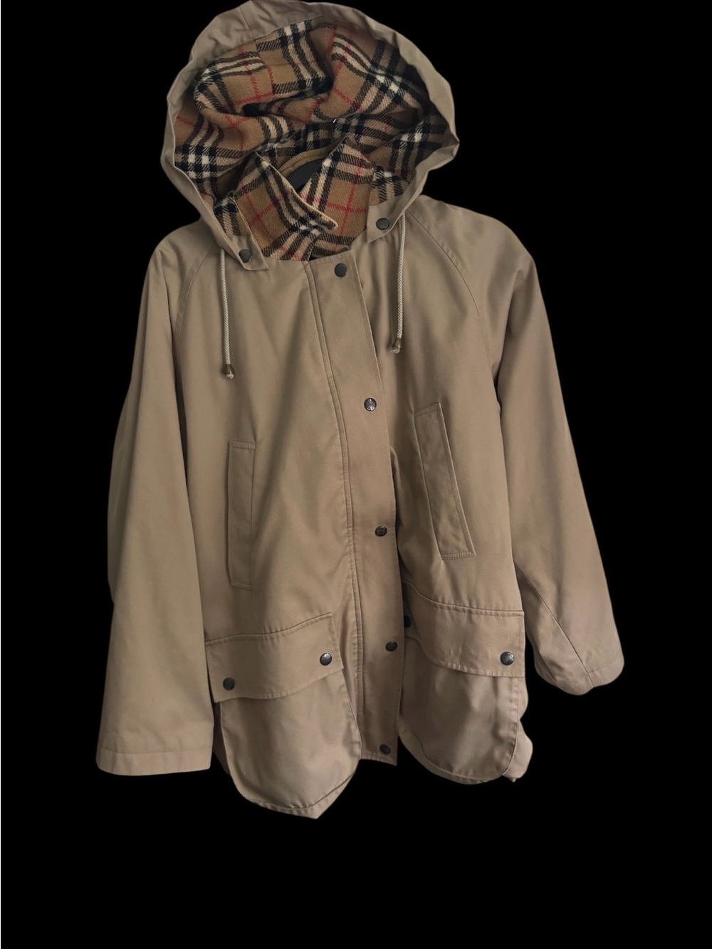 Burberry Beige Hooded Trench Coat with Classic Check Lining